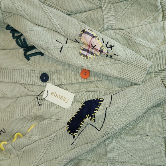 EBOSSY Women’s Cable Knit Long Sleeve Embroidered Cardigan, size M - Picture 6 of 12